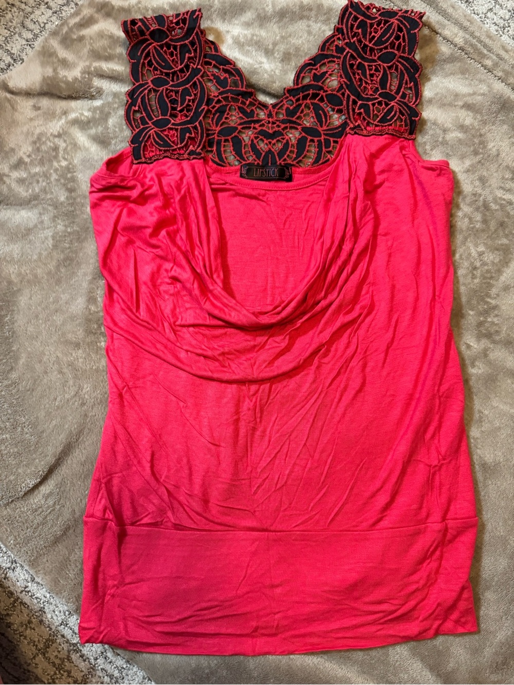 Lipstick Boutique Hot Pink Cowl Neck Tank with Black Lace Straps